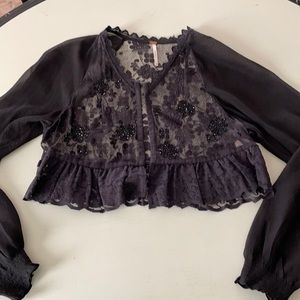 Free people beaded crop black top